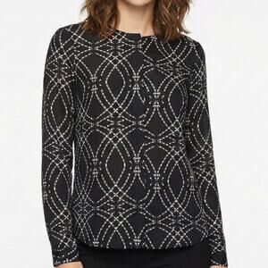Eva Longoria Womens XS Black White Pattern Long Sleeve Polyester Blouse